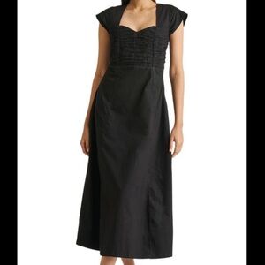 Reistor • Ruched Midi Dress with Front Slit in Black